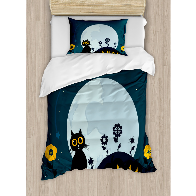 Kitty Under Moon Duvet Cover Set