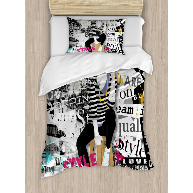 Fashion Girl Grunge Duvet Cover Set