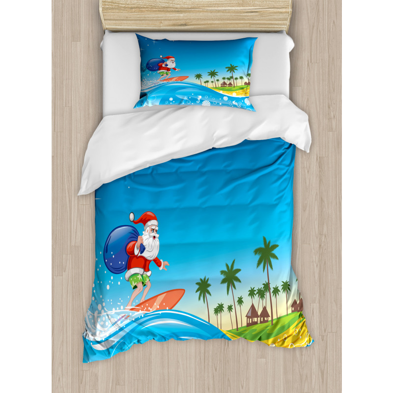 Surfing Santa Beach Duvet Cover Set