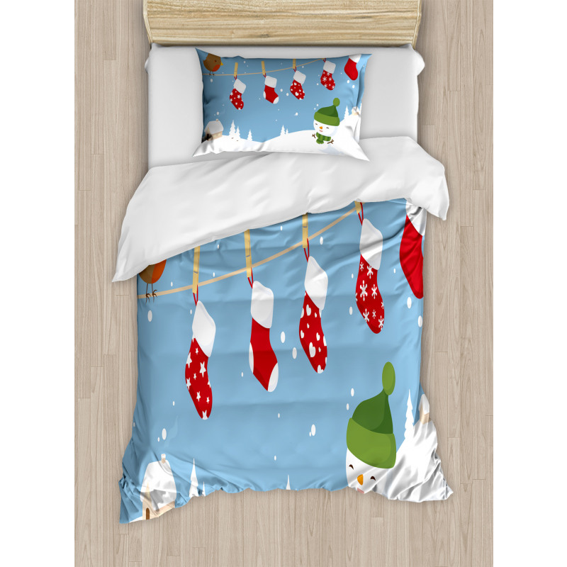 Socks Hanging Bird Duvet Cover Set