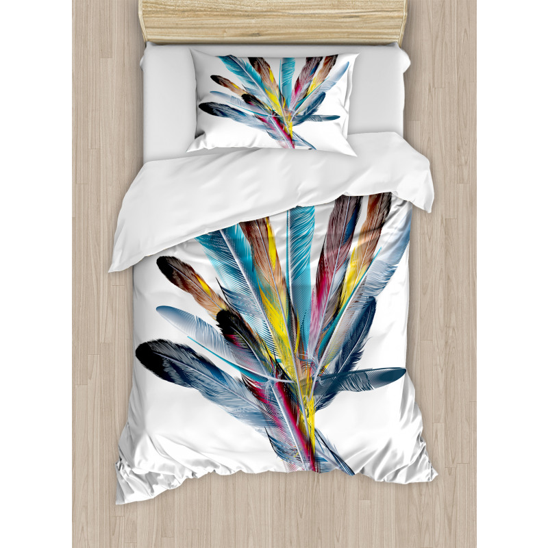 Colorful Feathers Old Pen Duvet Cover Set