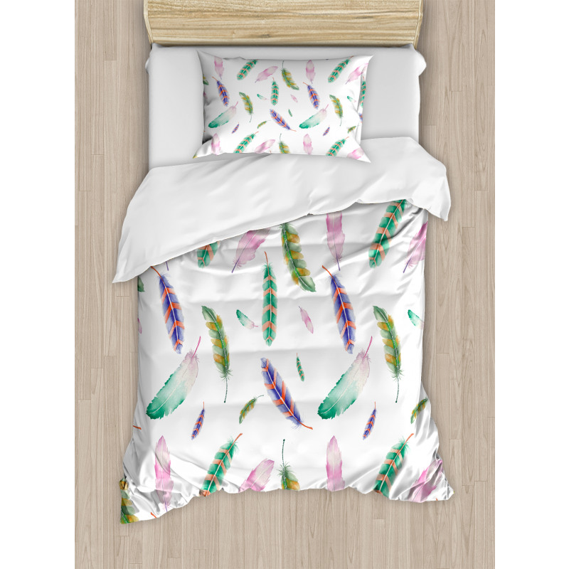 Pastel Colored Feathers Duvet Cover Set