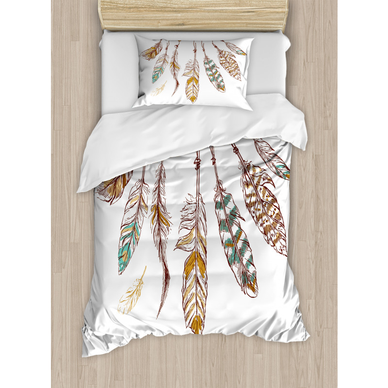 Boho Style Feather Old Duvet Cover Set