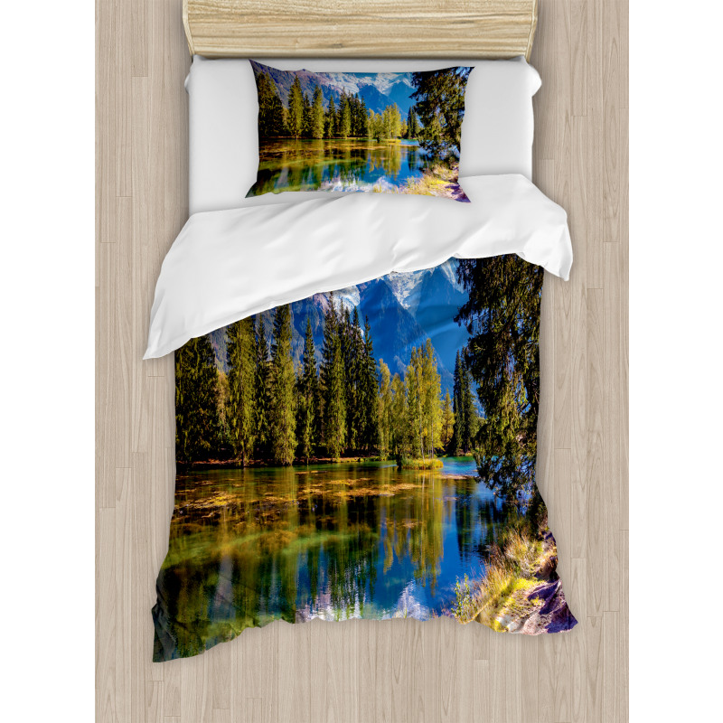 Snowy Alps Lake Pine Duvet Cover Set