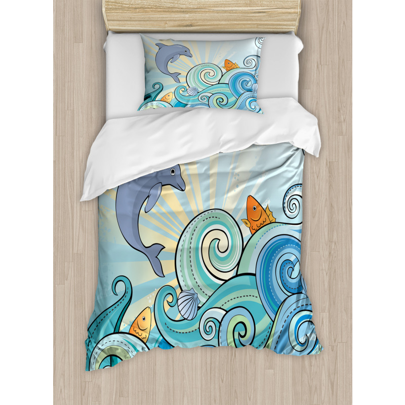 Cartoon Dolphin Ocean Duvet Cover Set