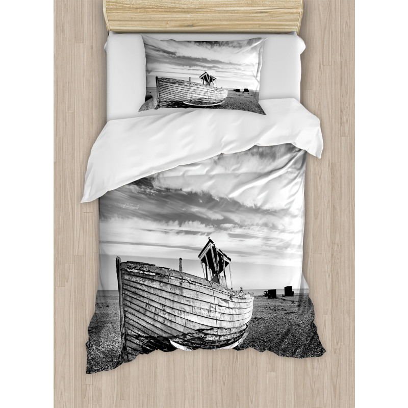 Wooden Boat on Beach Dusk Duvet Cover Set