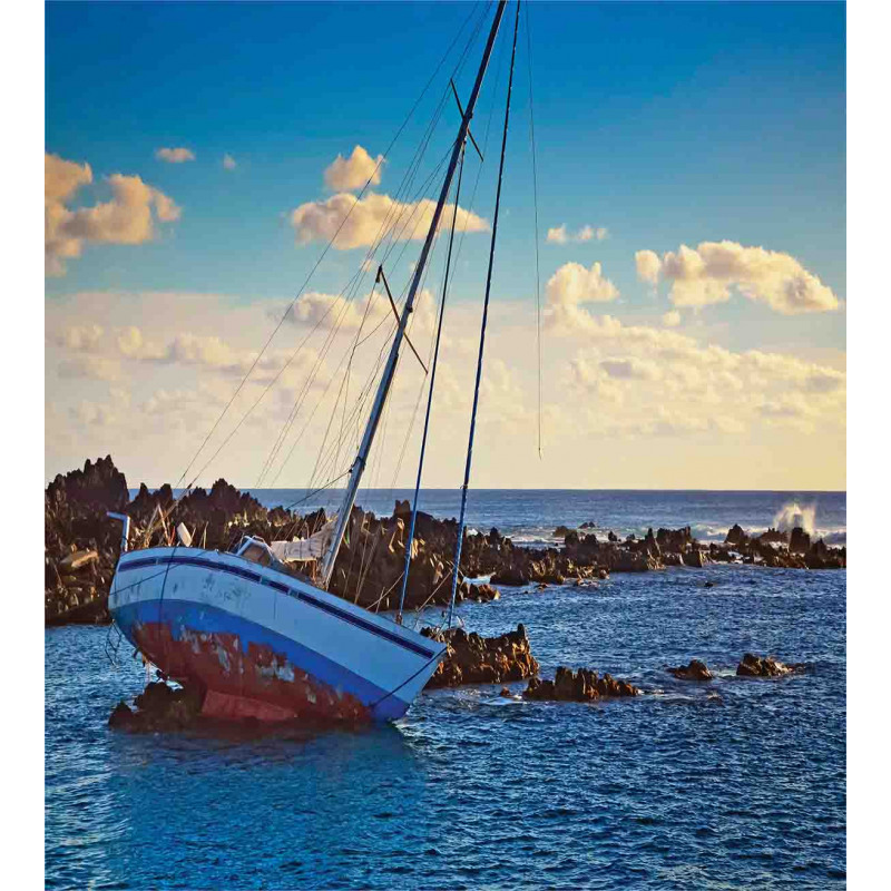 Yacht on Rocks Harbor Duvet Cover Set