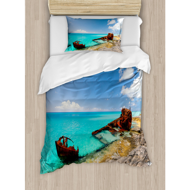 Ship Wreck on Beach Duvet Cover Set