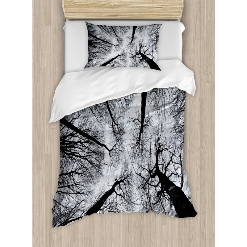 Dark Winter Forest Tree Duvet Cover Set