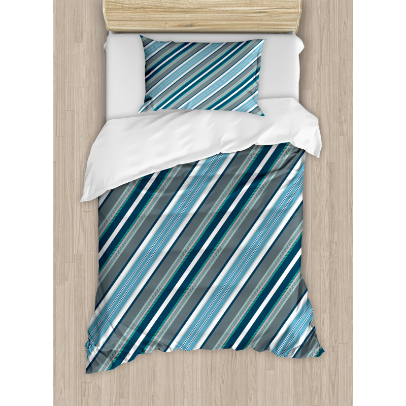 Grey and Blue Diagonal Duvet Cover Set