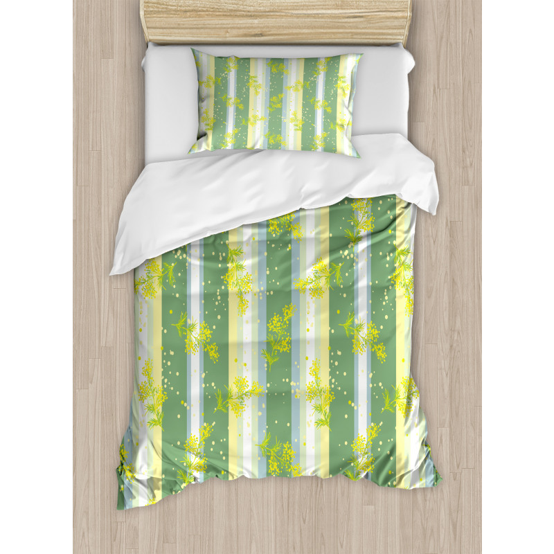 Spring Striped Flowers Duvet Cover Set