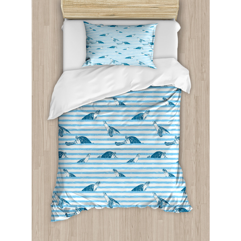 Turtle Blue Aquatic Duvet Cover Set