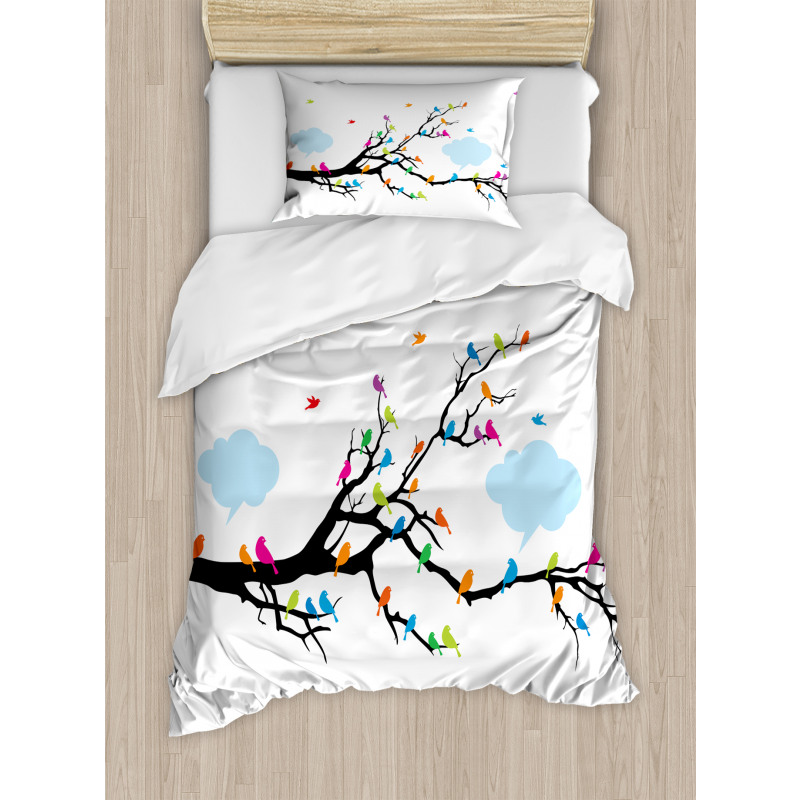 Winged Birds on Tree Duvet Cover Set