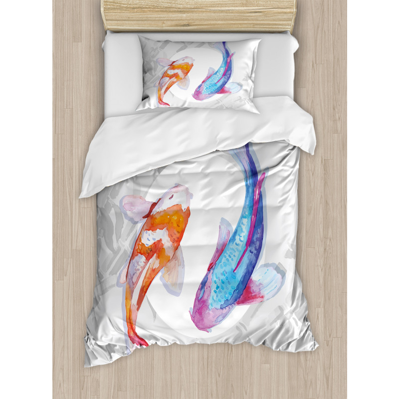 Watercolor Japanese Carps Duvet Cover Set