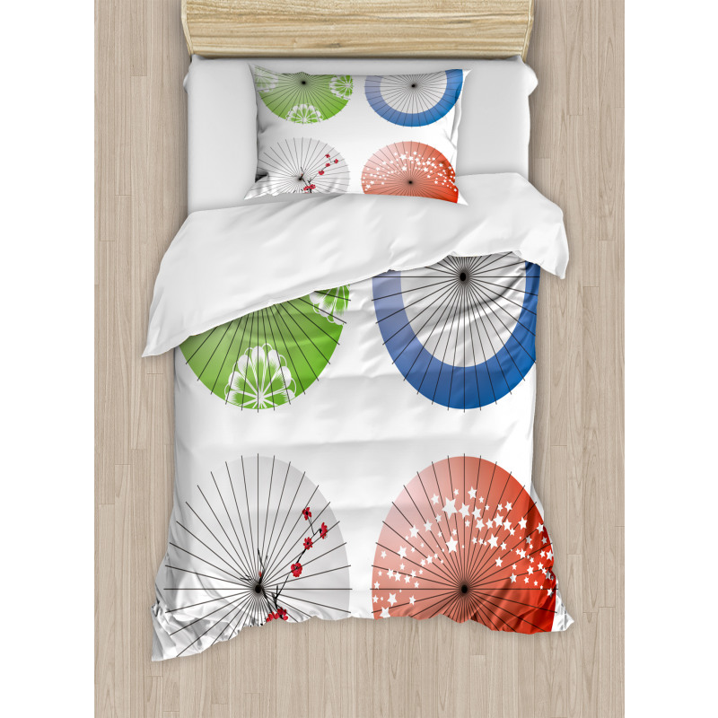 Flowers over Umbrellas Duvet Cover Set