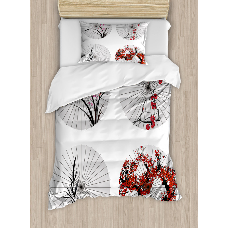 Floral Art on Umbrella Duvet Cover Set