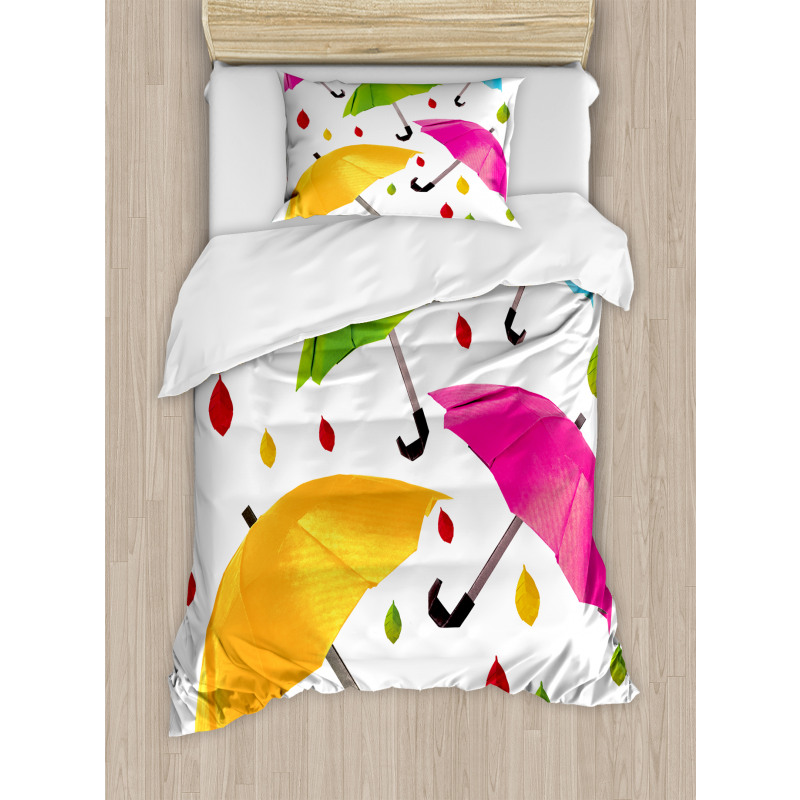 Colorful Umbrellas Leaf Duvet Cover Set