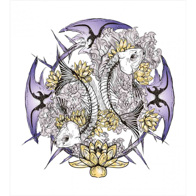 Fish Skeleton Lotus Art Duvet Cover Set