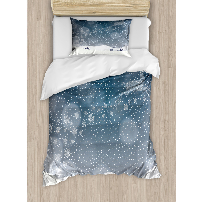 Snowy Landscape at Night Duvet Cover Set