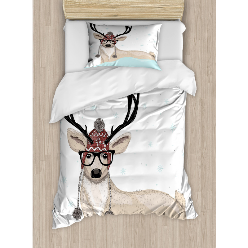 Hipster Deer with Glasses Duvet Cover Set