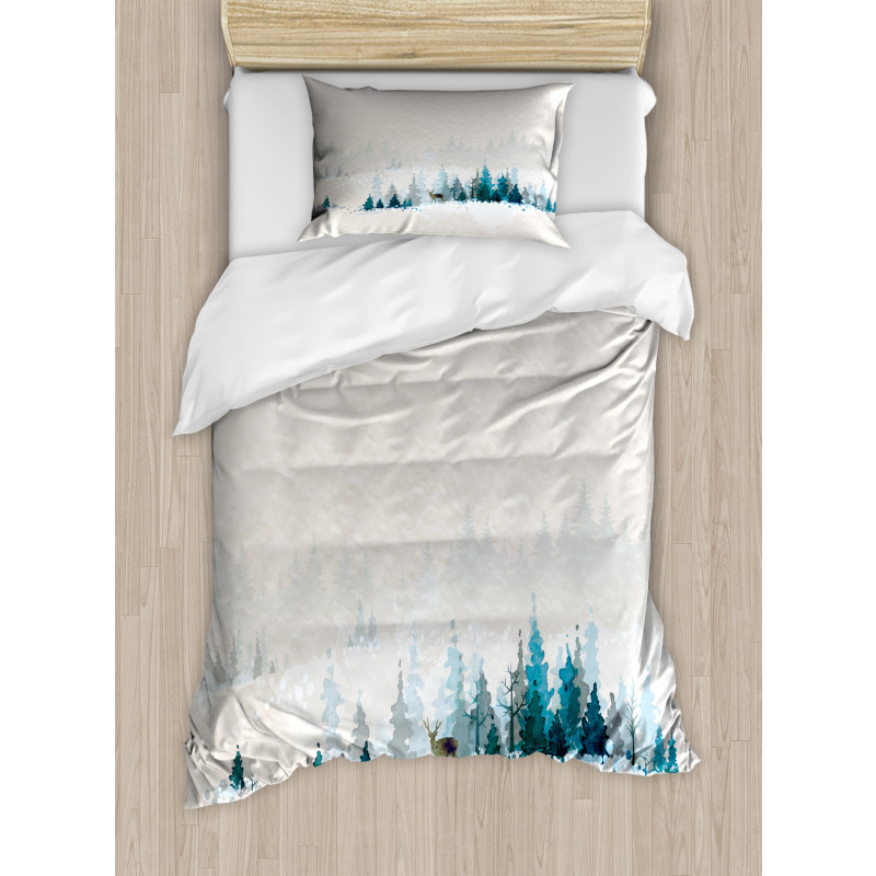 Watercolor Art Pine Trees Duvet Cover Set