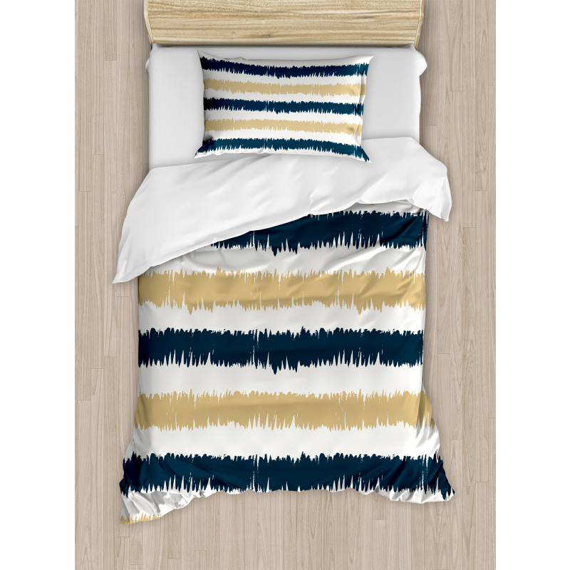 Navy Blue Beige Brush Duvet Cover Set