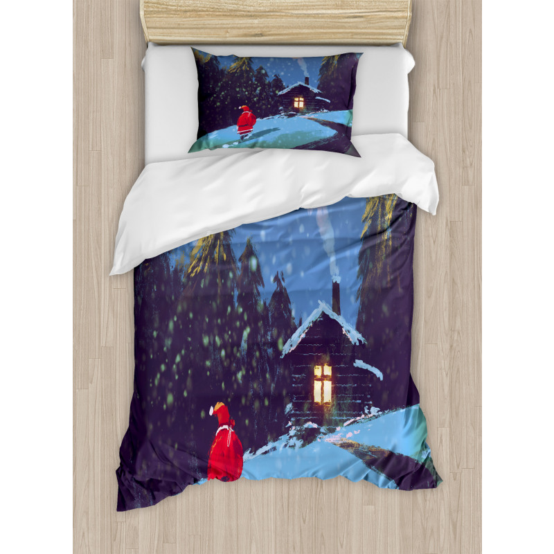 Santa Claus in Mountain Duvet Cover Set