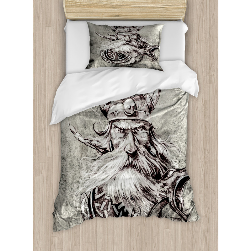 Sketchy Viking Warrior Duvet Cover Set