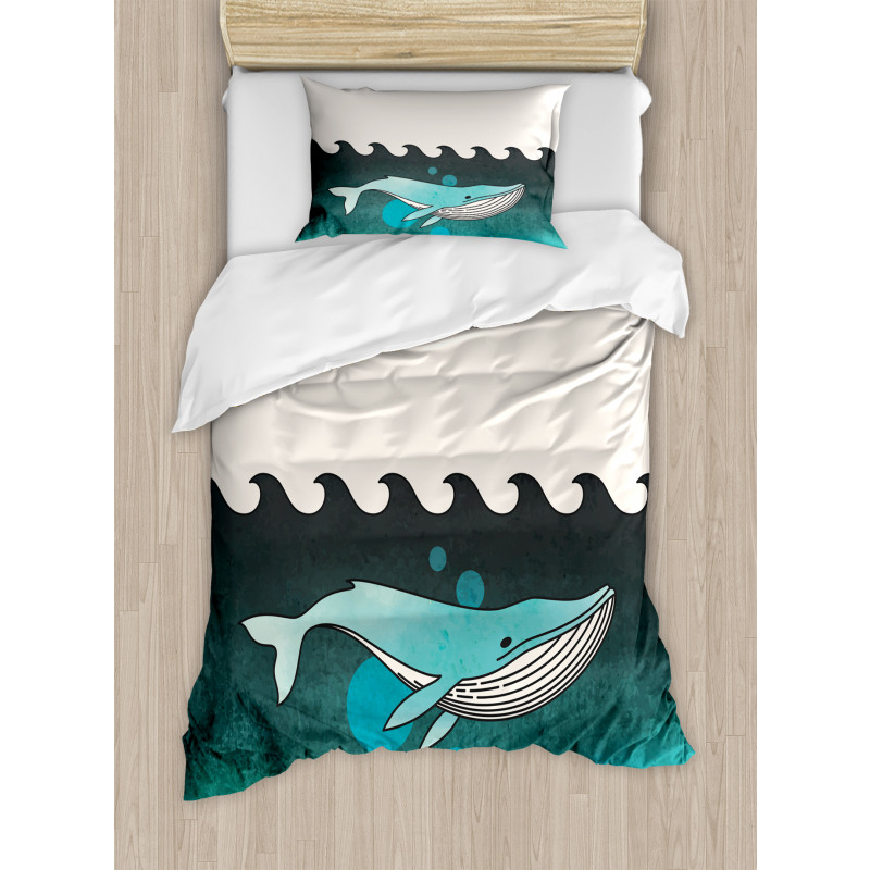 Whale near Palm Island Duvet Cover Set