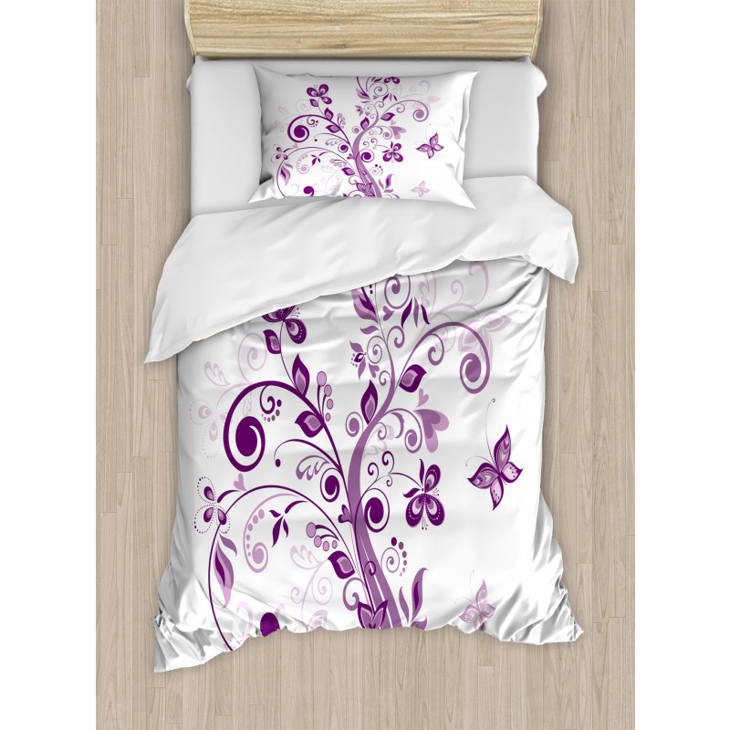 Flowers Leaf Butterlies Duvet Cover Set