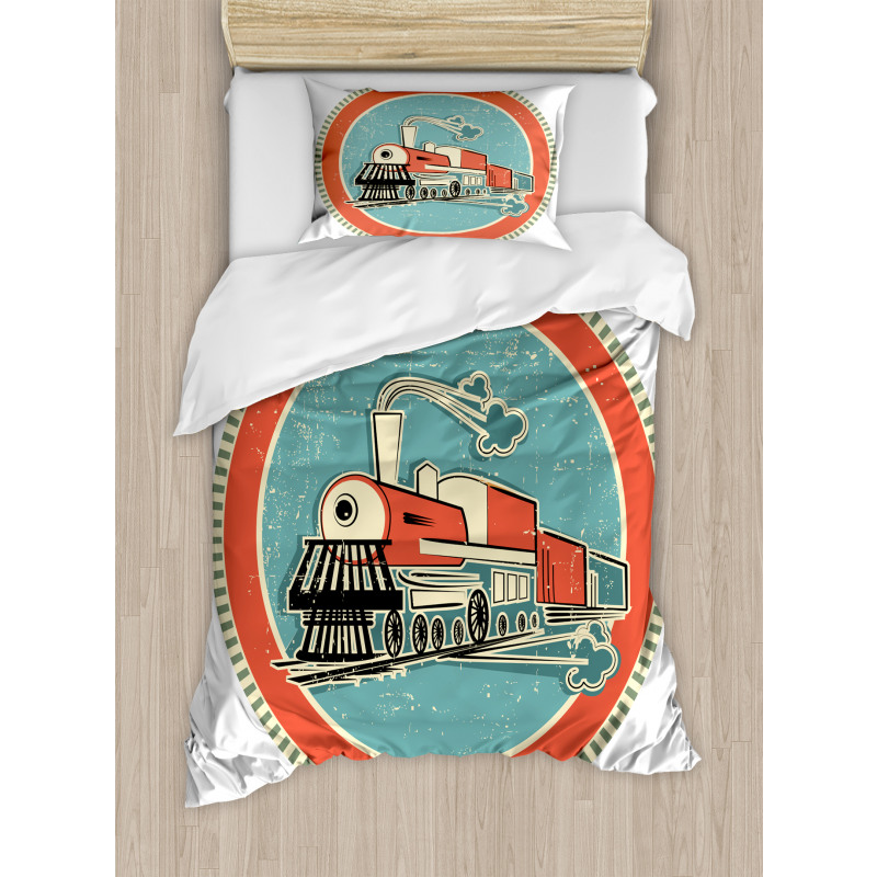 Retro Train Art Duvet Cover Set