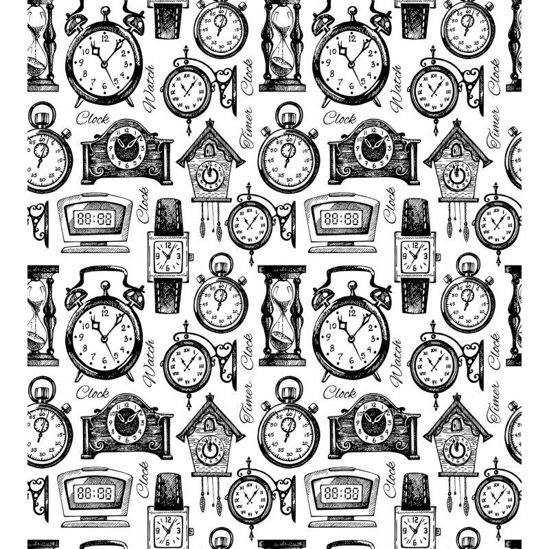 Hand Drawn Clocks Duvet Cover Set