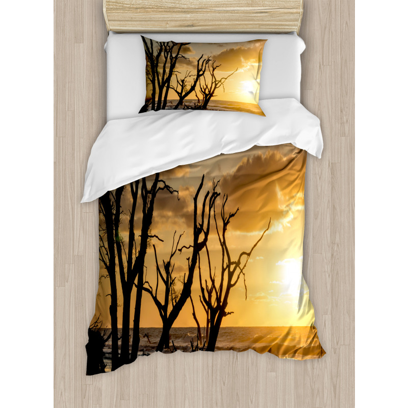 Sunrise at Beach Trees Duvet Cover Set