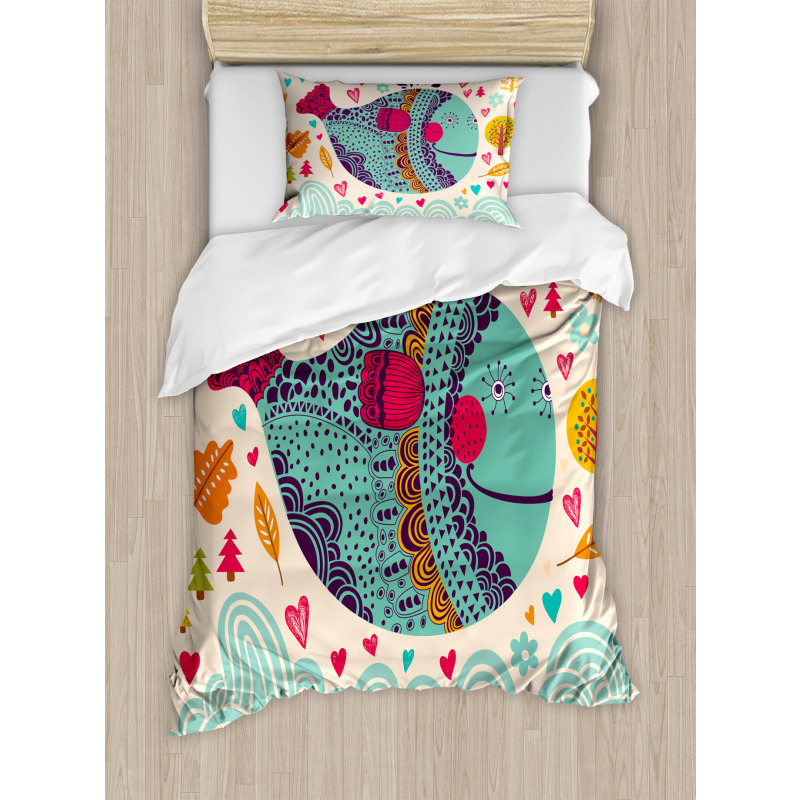 Colorful Whales Plants Duvet Cover Set