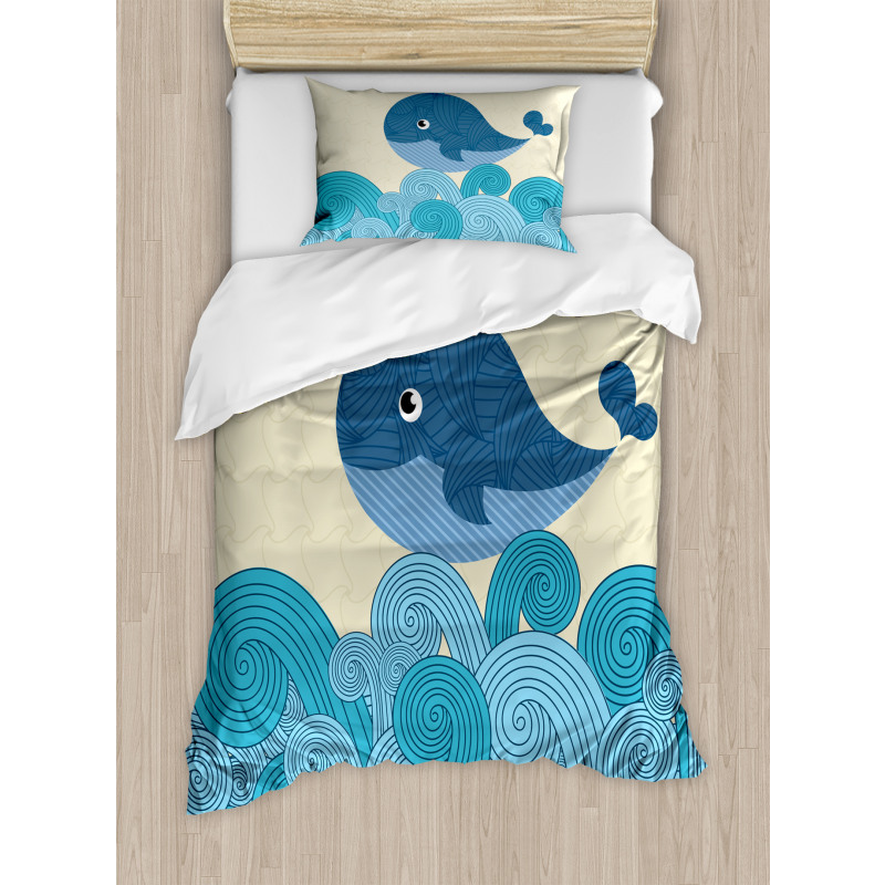Smiley Whale and Lines Duvet Cover Set