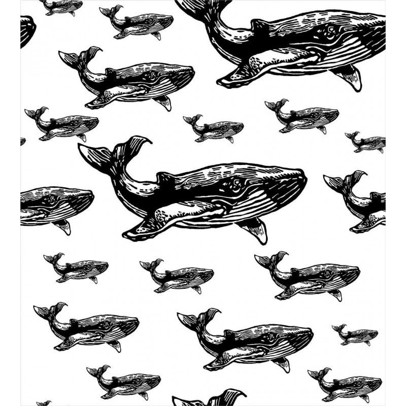 Hand Drawn Big Whales Duvet Cover Set