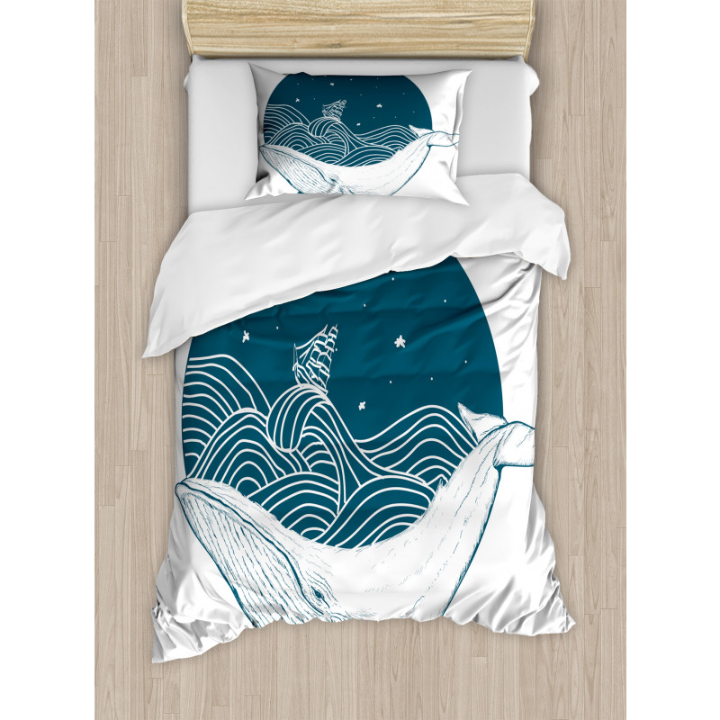 Whale and Stars Old Ship Duvet Cover Set