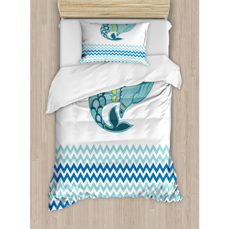 Whale with Zig Zag Pattern Duvet Cover Set
