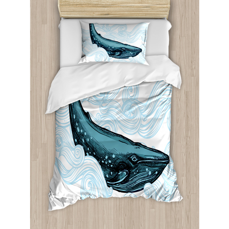 Whale with Striped Wave Duvet Cover Set
