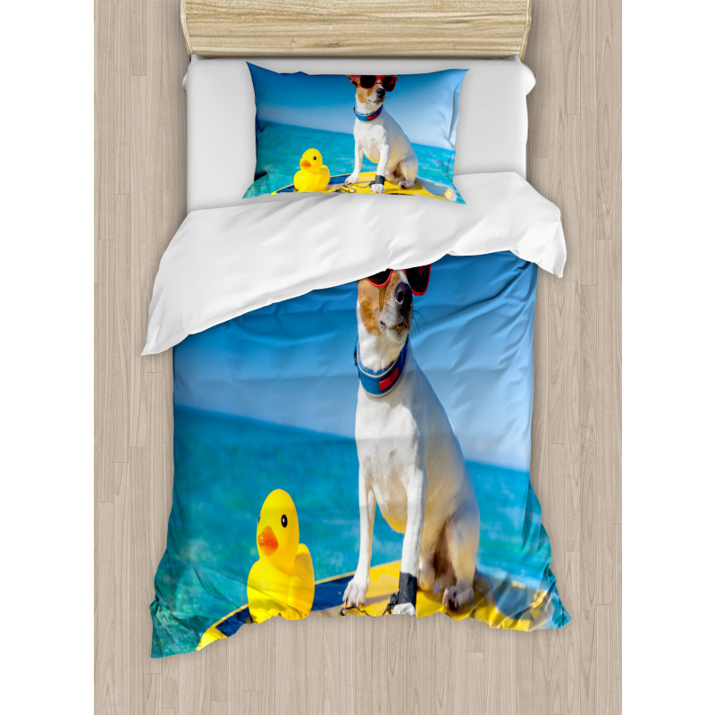 Dog Duck Surfing Duvet Cover Set