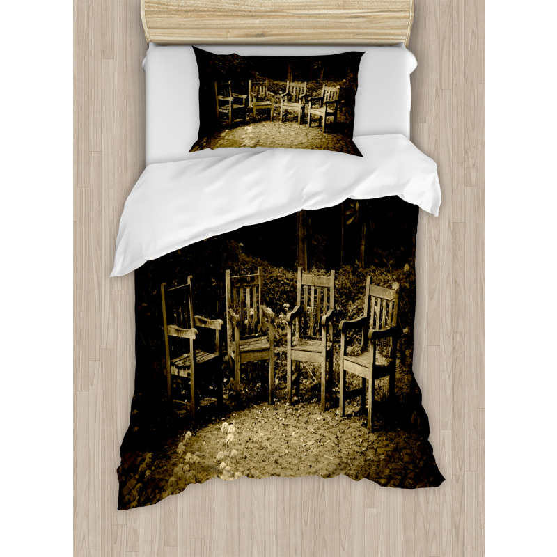 Small Wooden Rustic Chairs Duvet Cover Set