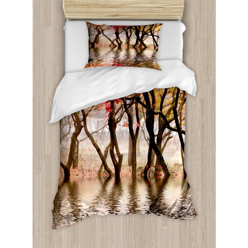 Fall Season River with Trees Duvet Cover Set