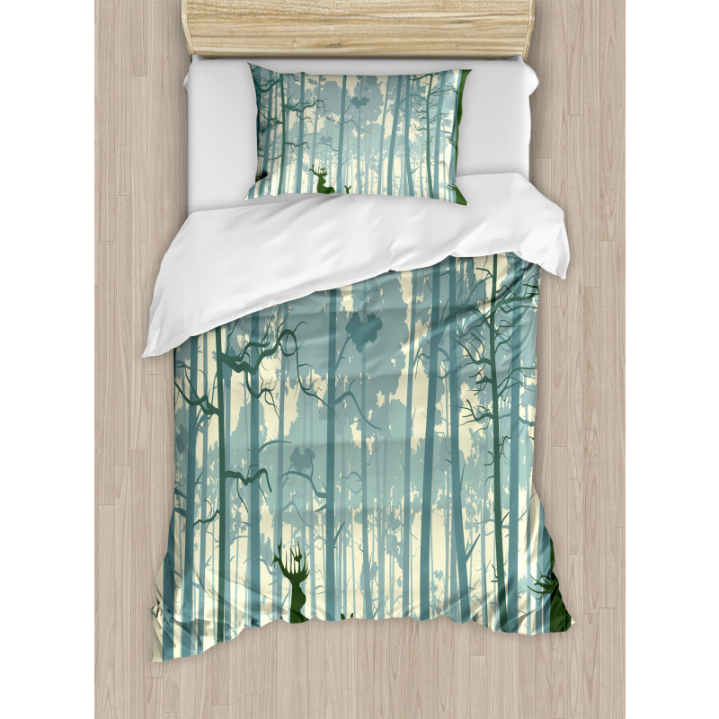Animals in Foggy Forest Duvet Cover Set