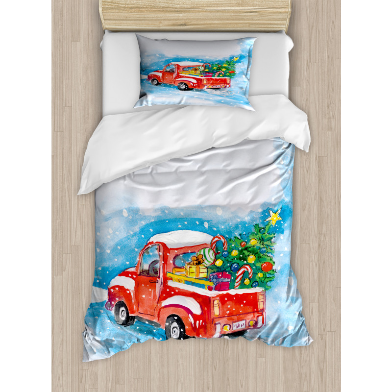 Truck Winter Scenery Duvet Cover Set
