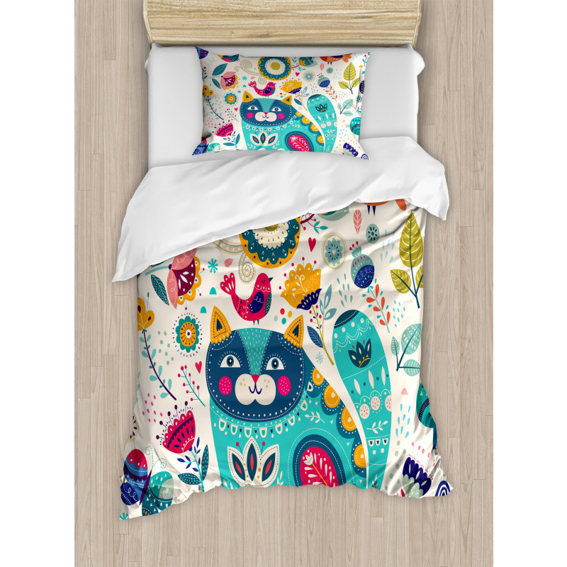 Cat with Birds Duvet Cover Set