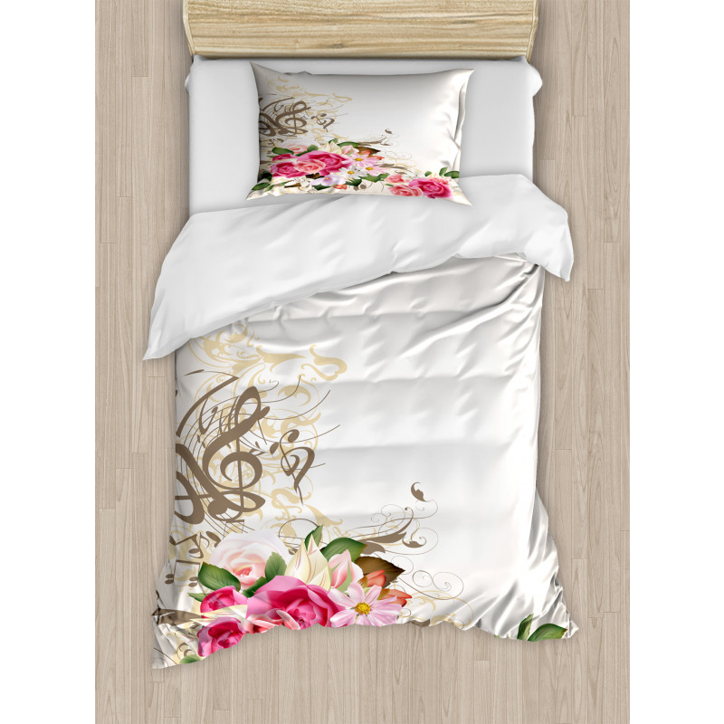 Flowers and Music Notes Duvet Cover Set