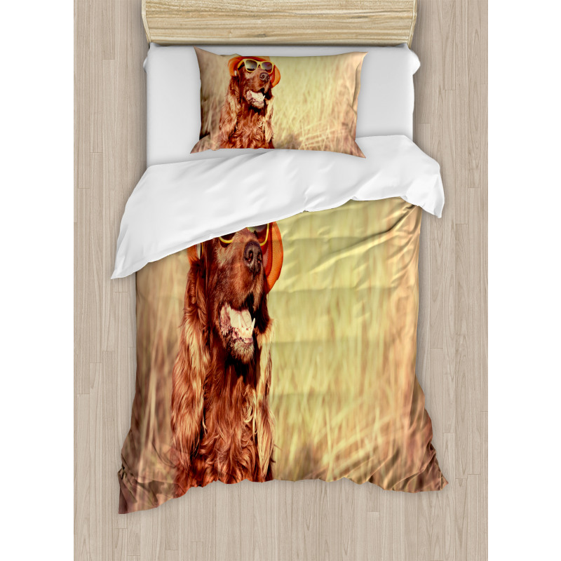 Dog Wearing Hat Glasses Duvet Cover Set