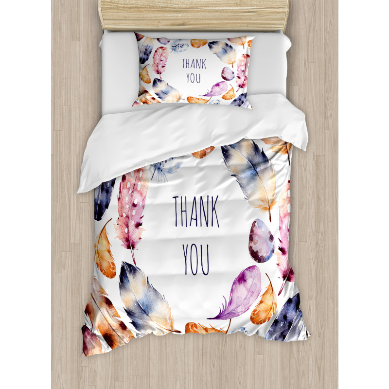 Bird Feathers Thank You Duvet Cover Set