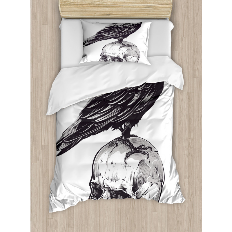 Sketchy Old Skull Image Duvet Cover Set