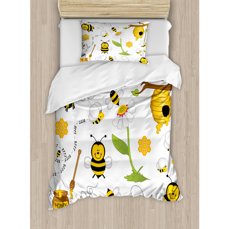 Bees Daisies Chamomile Duvet Cover Set